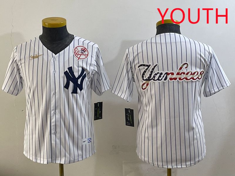 Youth 2025 New York Yankees Blank White Stripe Throwback Nike MLB Jersey style 31